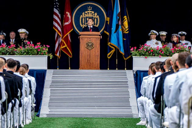 Secretary of the Navy Hung Cao speaks during the U.S. Naval Academy Graduation and Commissioning Ceremony at the U.S. Naval Academy in Annapolis, Maryland on Friday, May 22, 2026. The Naval Academy has a total of 1059 graduates.  ANN20260522315 BONNIExCASH