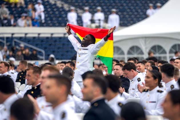 An international midshipmen from Ghana is recognized during the U.S. Naval Academy Graduation and Commissioning Ceremony at the U.S. Naval Academy in Annapolis, Maryland on Friday, May 22, 2026. The Naval Academy has a total of 1059 graduates.  ANN20260522333 BONNIExCASH
