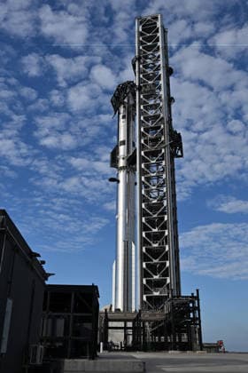 SpaceX launch teams prepare the SpaceX Super Heavy Booster and Starship spacecraft on Orbital Launch Pad 2 at Starbase, Texas on Friday May 22, 2026. In addition to the new launch pad, the booster and spacecraft have been upgraded to support missions including Starlink as well as NASA s Artemis program.  SBP20260522005 JOExMARINO