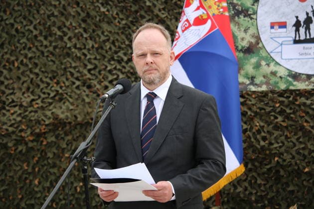 NATO-Serbia 2026 military exercise in Bujanovac BUJANOVAC, SERBIA - MAY 22: NATO Secretary General Mark Rutte’s Special Representative for the Caucasus and Central Asia, Ambassador Kevin Hamilton arrives at the Borovac Training Ground to observe the NATO-Serbia 2026 military exercise in Bujanovac, Serbia on May 22, 2026. Erkin Keci Anadolu Bujanovac Serbia. Editorial use only. Please get in touch for any other usage.  Copyright: x2026xAnadoluxErkinxKecix