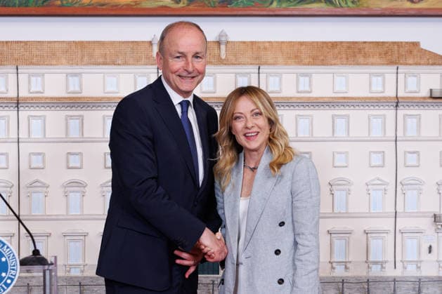 News - Giorgia Meloni meets with Irish Prime Minister Micheal Martin Italian Prime Minister Giorgia Meloni and Prime Minister of Ireland Micheal Martin seen during a press conference after the meeting at Palazzo Chigi on May 22, 2026, Rome, Italy. Rome Palazzo Chigi Italy Copyright: xEmanuelaxVertollix xLiveMediax LPN_2464513