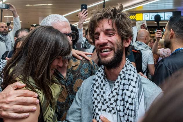 Belgian activist Isja pictured as Belgian activists who were part of the Gaza Flotilla arrive at Brussels Airport, in Zaventem, Friday 22 May 2026.  EMILExWINDAL 174748564
