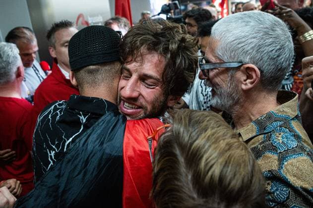 Belgian activist Isja pictured as Belgian activists who were part of the Gaza Flotilla arrive at Brussels Airport, in Zaventem, Friday 22 May 2026.  EMILExWINDAL 174748571