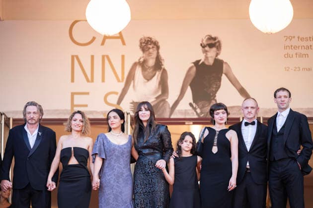 Cannes Histoires de la nuit The Birthday Party Red Carpet EB French cinematographer Paul Guilhaume, French actor Bastien Bouillon, French producer Jean-Louis Livi, French actor Benoit Magimel, French director and screenwriter Lea Mysius, French actress Hafsia Herzi, Italian actress Monica Bellucci, French actress Tawba El Gharchi, Belgian actress Tatia Tsuladze, French actor Alane Delhaye and French actor Paul Hamy on the red carpet before the screening of the film Histoires de la nuit (The Birthday Party) at the 79th edition of the Cannes Film Festival in Cannes, southern France on May 22, 2026. Photo by Eliot Blondet ABACAPRESS.COM Cannes France France  Copyright: xBlondetxEliot ABACAx