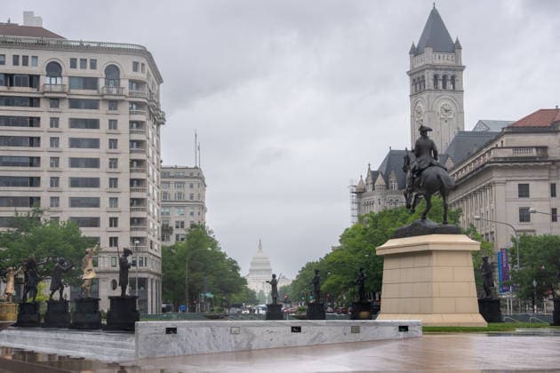 May 22, 2026, Washington, Dc, United States: New statues have appears in Freedom Plaza, just blocks from the White House in Washington, DC on May 22, 2026. The statutes are part of President Donald TrumpÃ¢â‚¬â ¢s beautification efforts of federal parks and lands in the Capitol. Washington United States  - ZUMAl312 20260522_znp_l312_053 Copyright: xAndrewxLeydenx