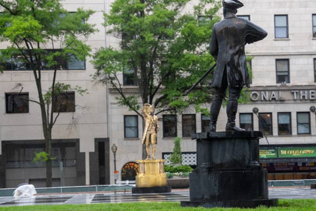 May 22, 2026, Washington, Dc, United States: New statues have appears in Freedom Plaza, just blocks from the White House in Washington, DC on May 22, 2026. The statutes are part of President Donald TrumpÃ¢â‚¬â ¢s beautification efforts of federal parks and lands in the Capitol. Washington United States  - ZUMAl312 20260522_znp_l312_043 Copyright: xAndrewxLeydenx