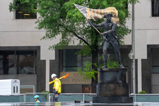May 22, 2026, Washington, Dc, United States: New statues have appears in Freedom Plaza, just blocks from the White House in Washington, DC on May 22, 2026. The statutes are part of President Donald TrumpÃ¢â‚¬â ¢s beautification efforts of federal parks and lands in the Capitol. Washington United States - ZUMAl312 20260522_znp_l312_041 Copyright: xAndrewxLeydenx