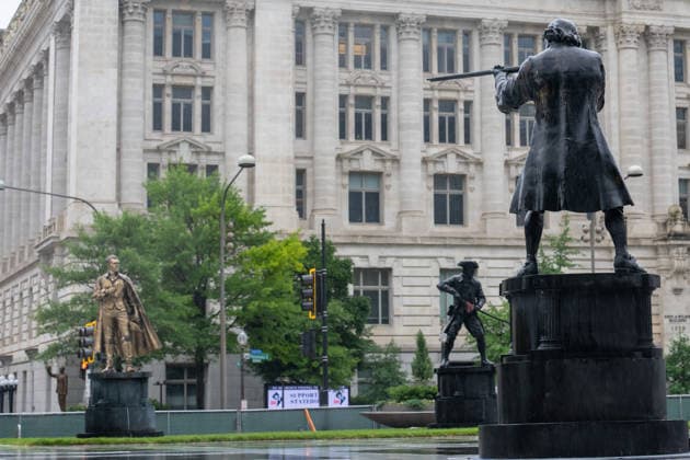 May 22, 2026, Washington, Dc, United States: New statues have appears in Freedom Plaza, just blocks from the White House in Washington, DC on May 22, 2026. The statutes are part of President Donald TrumpÃ¢â‚¬â ¢s beautification efforts of federal parks and lands in the Capitol. Washington United States - ZUMAl312 20260522_znp_l312_037 Copyright: xAndrewxLeydenx