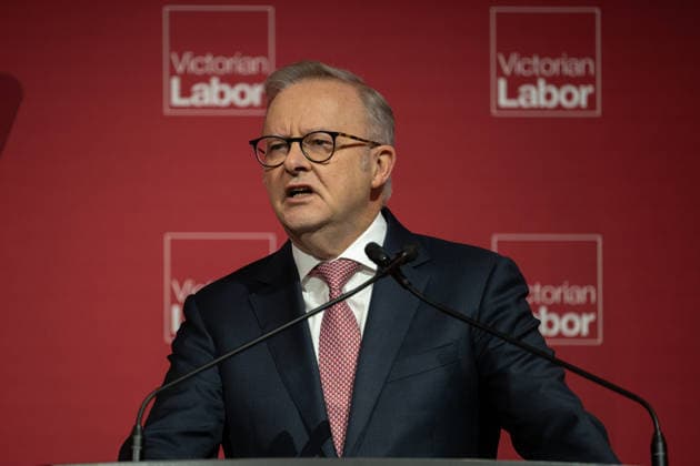 VICTORIAN STATE LABOUR CONFERENCE, Prime Minister Anthony Albanese speaks during the Victorian Labor Party™s state conference at Melbourne Park in Melbourne, Saturday, May 23, 2026. ( NO ARCHIVING MELBOURNE VICTORIA AUSTRALIA  Copyright: xJAYxKOGLERx 20260523125812112485
