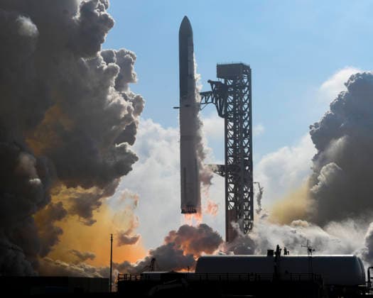 The new and upgraded SpaceX Super Heavy Booster launches Starship on the twelfth test flight at 5:30 PM from the new Orbital Launch Pad 2 at Starbase, Texas on Friday, May 22, 2026. The upgraded booster will land in the Gulf of America while the Starship spacecraft will touch down in the Indian Ocean.  SBP20260522018 JOExMARINO