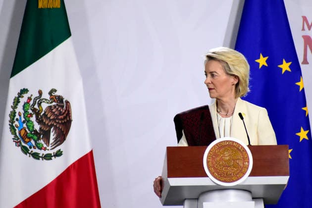 European Commission President Ursula von der Leyen speaks during a press conference for the signing of the modernized EU-Mexico Global Agreement at the National Palace as part of the 8th EU-Mexico Summit. on May 22, 2026 in Mexico City, Mexico. Mexico City Mexico  - ZUMAe321 20260522_zia_e321_042 Copyright: xLuisxBarronx