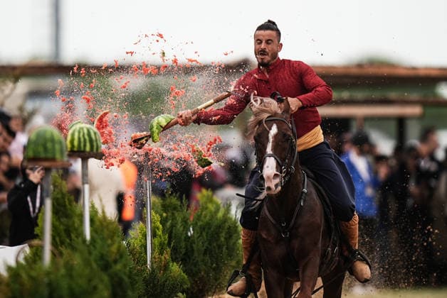 8th Ethnosport Culture Festival in Istanbul ISTANBUL, TURKIYE - MAY 23: An athlete on horseback competes during the 8th Ethnosport Culture Festival organized by the World Ethnosport Confederation at Ataturk Airport in Istanbul, Turkiye, on May 23, 2026. Hakan Akgun Anadolu Istanbul Turkey. Editorial use only. Please get in touch for any other usage.  Copyright: x2026xAnadoluxHakanxAkgunx