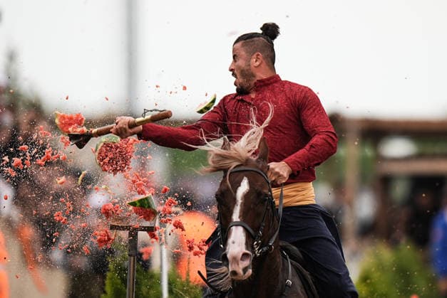 8th Ethnosport Culture Festival in Istanbul ISTANBUL, TURKIYE - MAY 23: An athlete on horseback competes during the 8th Ethnosport Culture Festival organized by the World Ethnosport Confederation at Ataturk Airport in Istanbul, Turkiye, on May 23, 2026. Hakan Akgun Anadolu Istanbul Turkey. Editorial use only. Please get in touch for any other usage.  Copyright: x2026xAnadoluxHakanxAkgunx