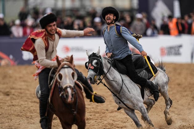 8th Ethnosport Culture Festival in Istanbul ISTANBUL, TURKIYE - MAY 23: Athletes on horseback compete in an equestrian javelin during the 8th Ethnosport Culture Festival organized by the World Ethnosport Confederation at Ataturk Airport in Istanbul, Turkiye, on May 23, 2026. Hakan Akgun Anadolu Istanbul Turkey. Editorial use only. Please get in touch for any other usage.  Copyright: x2026xAnadoluxHakanxAkgunx