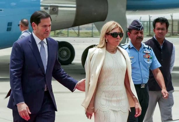 RECORD DATE NOT STATED US Secretary of State Marco Rubio and his wife Jeanette D. Rubio arrive in Delhi New Delhi, May 23 (ANI): US Secretary of State Marco Rubio and his wife Jeanette D. Rubio arrive in Delhi after their visit to Kolkata, in New Delhi on Saturday. (ANI Video Grab) New Delhi Delhi India Copyright: xANIx ANI_20260523060