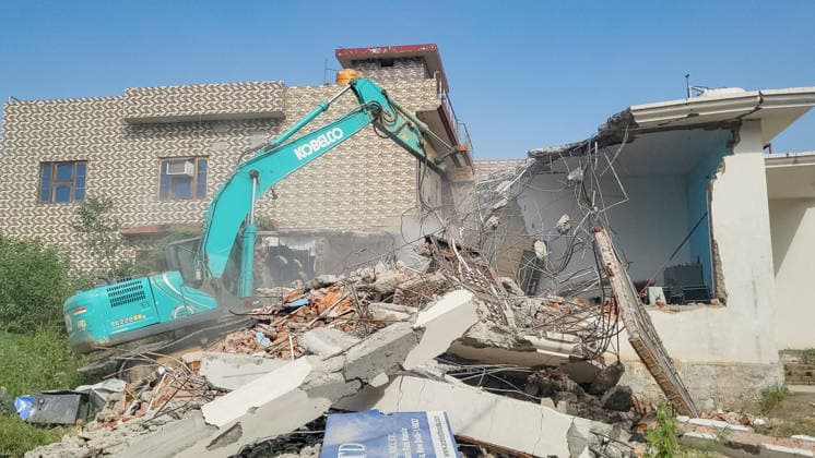 District administration demolishes illegal structures & hideouts of drug smugglers under Nasha Mukt Abhiyaan in Jammu Jammu Jammu & Kashmir , May 23 (ANI): The district administration conducts a demolition drive of illegal structure(s) allegedly linked to drug smugglers under the Nasha Mukt Abhiyaan campaign at Miran Sahib, in Jammu on Saturday. Jammu Jammu & Kashmir India Copyright: xANIx ANI_20260523063