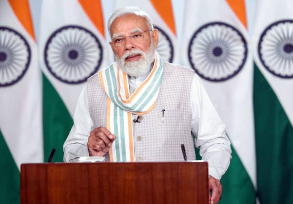 RECORD DATE NOT STATED 19th Rozgar Mela: PM Modi distributes 51,000 appointment letters to newly-appointed youths in various government departments & organisations New Delhi, May 23 (ANI): Prime Minister Narendra Modi virtually addresses a gathering during the 19th edition of Rozgar Mela, in New Delhi on Saturday. (Narendra Modi Photo Gallery ANI Photo) NEW DELHI Delhi India Copyright: xANIx ANI_20260523077