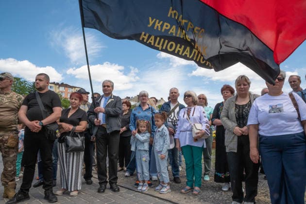 Commemoration procession held on Heroes Day in Lviv, Ukraine LVIV, UKRAINE, MAY 23: Military and civilians take part in a ceremony to honor the memory of fallen servicemen at the honorary burial grounds at the Lychakiv Cemetery during the Day of Heroes of Ukraine in Lviv, Ukraine, May 23, 2026. Also on this day, military personnel, police, members of youth organizations and civilians marched through the city in a solemn procession dedicated to all participants of the ATO JFO, war veterans and participants who died or are fighting for the freedom of Ukraine. Olena Znak Anadolu Lviv Ukraine. Editorial use only. Please get in touch for any other usage.  Copyright: x2026xAnadoluxOlenaxZnakx