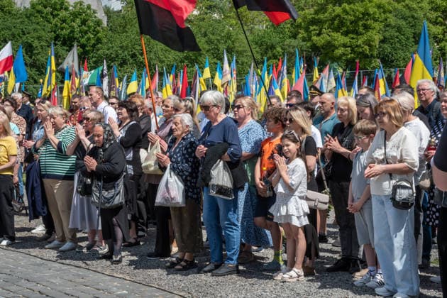 Commemoration procession held on Heroes Day in Lviv, Ukraine LVIV, UKRAINE, MAY 23: Military and civilians take part in a ceremony to honor the memory of fallen servicemen at the honorary burial grounds at the Lychakiv Cemetery during the Day of Heroes of Ukraine in Lviv, Ukraine, May 23, 2026. Also on this day, military personnel, police, members of youth organizations and civilians marched through the city in a solemn procession dedicated to all participants of the ATO JFO, war veterans and participants who died or are fighting for the freedom of Ukraine. Olena Znak Anadolu Lviv Ukraine. Editorial use only. Please get in touch for any other usage.  Copyright: x2026xAnadoluxOlenaxZnakx