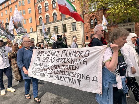 Israel s intervention in the Global Sumud Flotilla was protested in Sweden STOCKHOLM, SWEDEN - MAY 23: Demonstrators, holding banners, gather at Odenplan Square to protest the Israeli army s intervention against the Global Sumud Flotilla, which set sail to deliver humanitarian aid to the Gaza Strip, in Stockholm, Sweden, on May 23, 2026. Convened by numerous non-governmental organizations, the crowd demanded an immediate halt to alleged Israeli war crimes in Gaza and marched through the city center to condemn the interception of the flotilla and the mistreatment of international activists. Atila Altuntas Anadolu Stockholm Sweden. Editorial use only. Please get in touch for any other usage.  Copyright: x2026xAnadoluxAtilaxAltuntasx