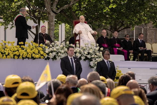 Pope Leo XIV in Acerra ACERRA, ITALY - MAY 23: Pope Leo XIV is seen during the meeting with the faithful in Calipari square in Acerra, Italy, on May 23, 2026. Pope Leo XIV visited Acerra, located in the heart of the so-called Land of Fires , sadly known for the environmental pollution generated by the illegal burial of toxic waste. Alessio Paduano Anadolu Naples Italy. Editorial use only. Please get in touch for any other usage.  Copyright: x2026xAnadoluxAlessioxPaduanox