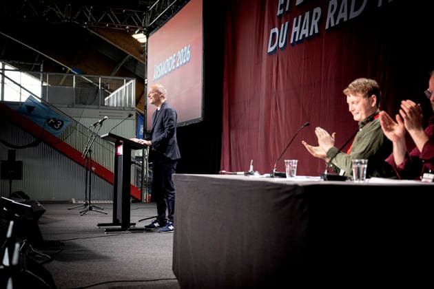 Denmark Politics Pelle Dragsted, political spokesperson for the Red-Green Alliance speaks during the political partys annual meeting at Hafnia Hallen in Copenhagen, Denmark, Saturday May 23, 2026. , Copenhagen Denmark *** Denmark Politics Pelle Dragsted, political spokesperson for the Red Green Alliance speaks during the political partys annual meeting at Hafnia Hallen in Copenhagen, Denmark, Saturday May 23, 2026 , Copenhagen Denmark  Copyright: NILSxMEILVANG NilsxMeilvangx spdk20260523-161406-L