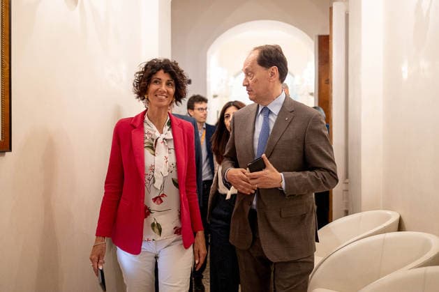IPA84997785 - Trento , Festival of Economics Minister for Relations with Parliament Luca Ciriani Pictured: Francesca Gerosa; Luca Ciriani,  Copyright: xAaronxGiordanix xAaronxGiordanix 84997785