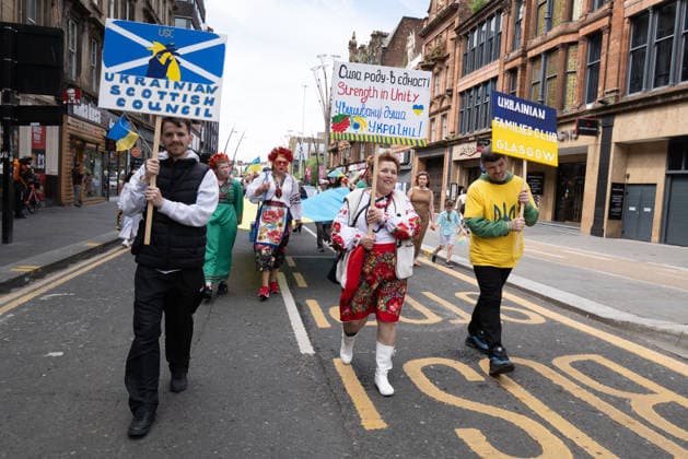 May 23, 2026, Glasgow, Scotland, UK: Members of the Ukrainian community in Scotland held their annual Vyshyvanka Parade in Glasgow under the slogan Together in Tradition, Together in Scotland. The event celebrated Ukrainian culture and identity, centred on the traditional embroidered shirt known as the vyshyvanka, and was held as part of worldwide Vyshyvanka Day celebrations. Glasgow UK - ZUMAs357 20260523_zip_s357_009 Copyright: xCameronxScottx