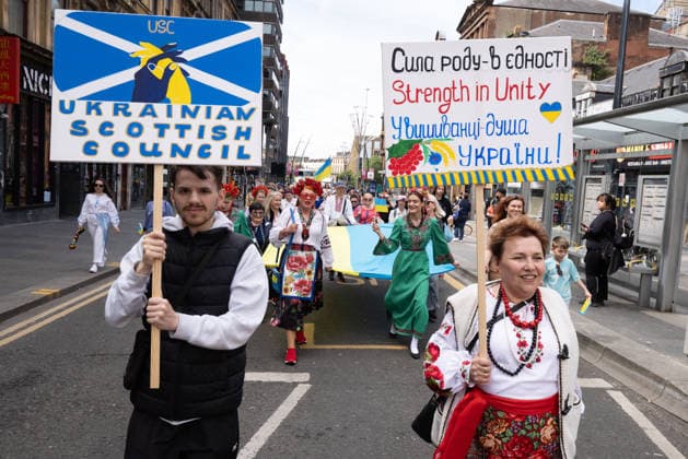 May 23, 2026, Glasgow, Scotland, UK: Members of the Ukrainian community in Scotland held their annual Vyshyvanka Parade in Glasgow under the slogan Together in Tradition, Together in Scotland. The event celebrated Ukrainian culture and identity, centred on the traditional embroidered shirt known as the vyshyvanka, and was held as part of worldwide Vyshyvanka Day celebrations. Glasgow UK - ZUMAs357 20260523_zip_s357_010 Copyright: xCameronxScottx