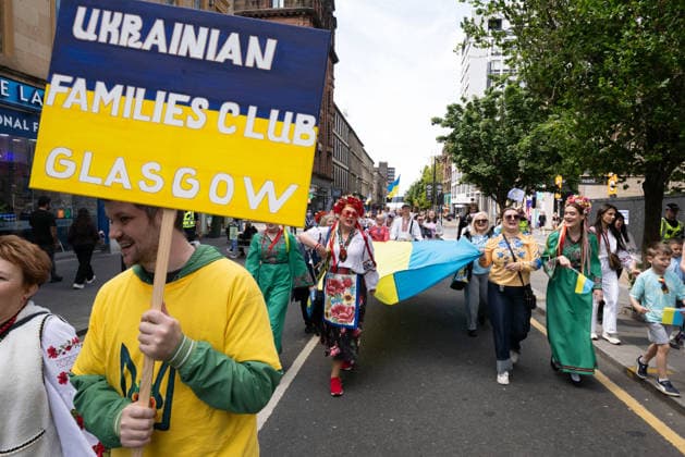 May 23, 2026, Glasgow, Scotland, UK: Members of the Ukrainian community in Scotland held their annual Vyshyvanka Parade in Glasgow under the slogan Together in Tradition, Together in Scotland. The event celebrated Ukrainian culture and identity, centred on the traditional embroidered shirt known as the vyshyvanka, and was held as part of worldwide Vyshyvanka Day celebrations. Glasgow UK - ZUMAs357 20260523_zip_s357_012 Copyright: xCameronxScottx