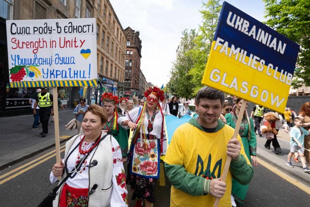 May 23, 2026, Glasgow, Scotland, UK: Members of the Ukrainian community in Scotland held their annual Vyshyvanka Parade in Glasgow under the slogan Together in Tradition, Together in Scotland. The event celebrated Ukrainian culture and identity, centred on the traditional embroidered shirt known as the vyshyvanka, and was held as part of worldwide Vyshyvanka Day celebrations. Glasgow UK - ZUMAs357 20260523_zip_s357_013 Copyright: xCameronxScottx