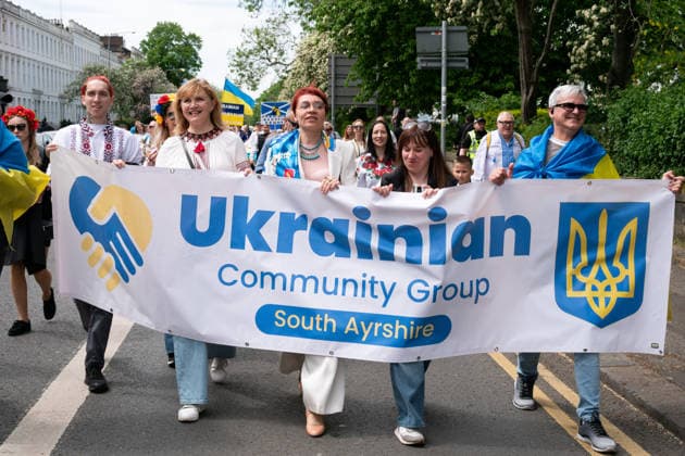 May 23, 2026, Glasgow, Scotland, UK: Members of the Ukrainian community in Scotland held their annual Vyshyvanka Parade in Glasgow under the slogan Together in Tradition, Together in Scotland. The event celebrated Ukrainian culture and identity, centred on the traditional embroidered shirt known as the vyshyvanka, and was held as part of worldwide Vyshyvanka Day celebrations. Glasgow UK - ZUMAs357 20260523_zip_s357_020 Copyright: xCameronxScottx