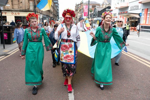 May 23, 2026, Glasgow, Scotland, UK: Members of the Ukrainian community in Scotland held their annual Vyshyvanka Parade in Glasgow under the slogan Together in Tradition, Together in Scotland. The event celebrated Ukrainian culture and identity, centred on the traditional embroidered shirt known as the vyshyvanka, and was held as part of worldwide Vyshyvanka Day celebrations. Glasgow UK - ZUMAs357 20260523_zip_s357_021 Copyright: xCameronxScottx