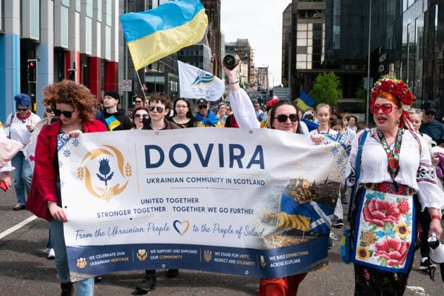 May 23, 2026, Glasgow, Scotland, UK: Members of the Ukrainian community in Scotland held their annual Vyshyvanka Parade in Glasgow under the slogan Together in Tradition, Together in Scotland. The event celebrated Ukrainian culture and identity, centred on the traditional embroidered shirt known as the vyshyvanka, and was held as part of worldwide Vyshyvanka Day celebrations. Glasgow UK - ZUMAs357 20260523_zip_s357_025 Copyright: xCameronxScottx