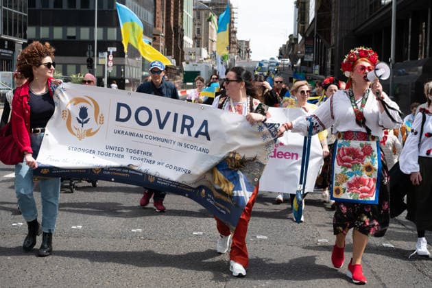 May 23, 2026, Glasgow, Scotland, UK: Members of the Ukrainian community in Scotland held their annual Vyshyvanka Parade in Glasgow under the slogan Together in Tradition, Together in Scotland. The event celebrated Ukrainian culture and identity, centred on the traditional embroidered shirt known as the vyshyvanka, and was held as part of worldwide Vyshyvanka Day celebrations. Glasgow UK - ZUMAs357 20260523_zip_s357_024 Copyright: xCameronxScottx