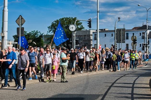 The March of Reconciliation from Pohorelice to Brno in memory of Brno death march , i.e., the violent expulsion of German-speaking population from Brno, as a part of Meeting Brno festival and Sudeten German Association Congress, starts near Memorial ceremony at Monument to Victims of Expulsion in Pohorelice on Saturday, May 23, 2026. On the last kilometer, approximately from the gymnasium building on Videnska Street in Brno, people who did not walk the entire route but wanted to express their support also joined the march. Estimated arrival at Mendel square, lighting of candles, conclusion of event. (CTKxPhoto PatrikxUhlir) CTKPhotoP2026052305230  CTKPhotoP2026052305230