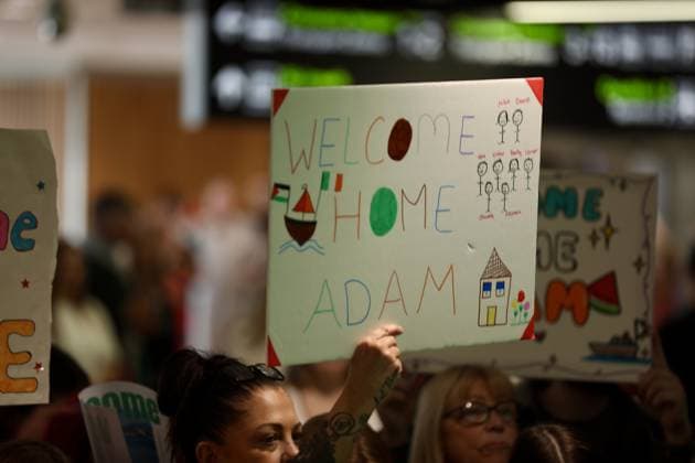 Irish activists arrive in Dublin after being deported from Israel DUBLIN, IRELAND - MAY 23: Supporters waving Palestinian flags welcomed Irish activists as they arrive at Dublin Airport after being deported from Israel following participation in Global Sumud Flotilla, in Dublin, Ireland on May 23, 2026. Among those returning was Margaret Connolly, sister of current Irish President Catherine Connolly, who was among the 11 deported activists. Mostafa Darwish Anadolu Dublin Ireland. Editorial use only. Please get in touch for any other usage.  Copyright: x2026xAnadoluxMostafaxDarwishx