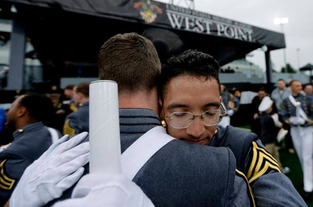 Graduating Cadets embrace at the conclusion of the West Point Class of 2026 s commencement ceremony in Michie Stadium at the United States Military Academy in West Point, New York on Saturday, May 23, 2026. .  NYP202605239019 PeterxFoley