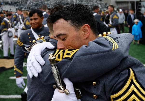 Graduating Cadets embrace at the conclusion of the West Point Class of 2026 s commencement ceremony in Michie Stadium at the United States Military Academy in West Point, New York on Saturday, May 23, 2026. .  NYP202605239020 PeterxFoley