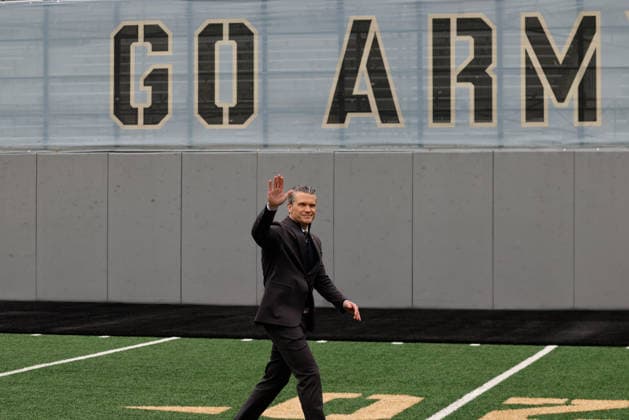 United States Secretary of Defense Pete Hegseth arrives to deliver the graduation address at the West Point Class of 2026 s commencement ceremony in Michie Stadium at the United States Military Academy in West Point, New York on Saturday, May 23, 2026. .  NYP20260523906 PeterxFoley