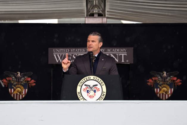 United States Secretary of Defense Pete Hegseth delivers the graduation address at the West Point Class of 2026 s commencement ceremony in Michie Stadium at the United States Military Academy in West Point, New York on Saturday, May 23, 2026. .  NYP20260523909 PeterxFoley