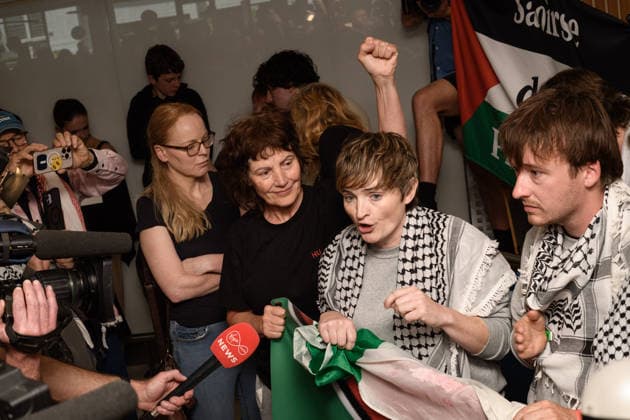 May 23, 2026, Dublin, Ireland: Dr Margaret Connolly (centre left) and Louise McCormack (centre right) address the media and supporters at Dublin Airport as fifteen Irish citizens who were detained by Israel arrive back in Ireland. Irish flotilla activists return home to Dublin Airport after Israeli detention. Dublin Ireland - ZUMAs197 20260523_aaa_s197_192 Copyright: xGrahamxMartinx