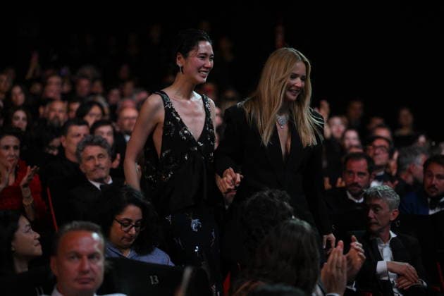 Cannes - Closing Ceremony Japanese actress Tao Okamoto and Belgian actress Virginie Efira celebrate after winning ex-aequo the Best Actress Prize for the film Soudain (All of a Sudden) during the closing ceremony of the 79th edition of the Cannes Film Festival in Cannes, France on May 23, 2026. Photo by Eliot Blondet ABACAPRESS.COM Cannes France  Copyright: xBlondetxEliot ABACAx