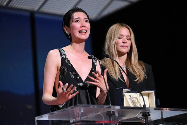 Cannes - Closing Ceremony Japanese actress Tao Okamoto and Belgian actress Virginie Efira celebrate after winning ex-aequo the Best Actress Prize for the film Soudain (All of a Sudden) during the closing ceremony of the 79th edition of the Cannes Film Festival in Cannes, France on May 23, 2026. Photo by Eliot Blondet ABACAPRESS.COM Cannes France  Copyright: xBlondetxEliot ABACAx