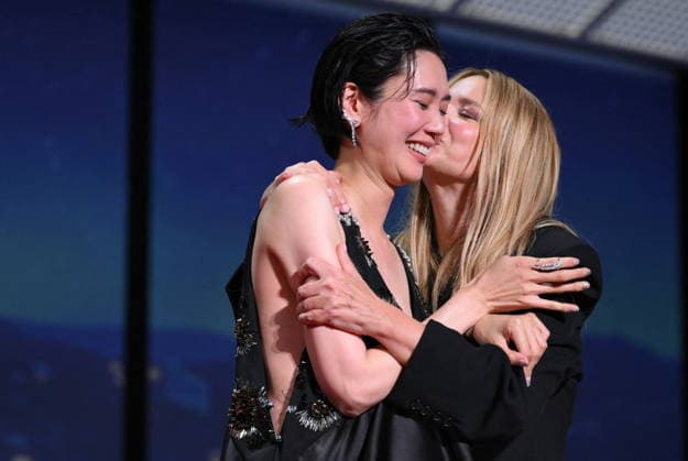 Cannes - Closing Ceremony Japanese actress Tao Okamoto and Belgian actress Virginie Efira celebrate after winning ex-aequo the Best Actress Prize for the film Soudain (All of a Sudden) during the closing ceremony of the 79th edition of the Cannes Film Festival in Cannes, France on May 23, 2026. Photo by Eliot Blondet ABACAPRESS.COM Cannes France  Copyright: xBlondetxEliot ABACAx