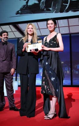 Cannes - Closing Ceremony Japanese actress Tao Okamoto and Belgian actress Virginie Efira celebrate after winning ex-aequo the Best Actress Prize for the film Soudain (All of a Sudden) during the closing ceremony of the 79th edition of the Cannes Film Festival in Cannes, France on May 23, 2026. Photo by Eliot Blondet ABACAPRESS.COM Cannes France  Copyright: xBlondetxEliot ABACAx