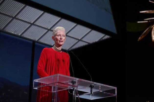 Cannes - Fjord Wins Palme D Or Award At Closing Ceremony Tilda Swinton on stage to present the Palme D Or award winner during the closing ceremony of the 79th edition of the Cannes Film Festival in Cannes, France on May 23, 2026. Photo by Eliot Blondet ABACAPRESS.COM Cannes France  Copyright: xBlondetxEliot ABACAx