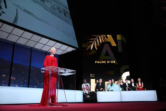 Cannes - Fjord Wins Palme D Or Award At Closing Ceremony Tilda Swinton on stage to present the Palme D Or award winner during the closing ceremony of the 79th edition of the Cannes Film Festival in Cannes, France on May 23, 2026. Photo by Eliot Blondet ABACAPRESS.COM Cannes France  Copyright: xBlondetxEliot ABACAx