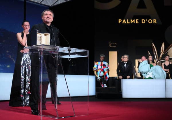 Cannes - Fjord Wins Palme D Or Award At Closing Ceremony Romanian director, screenwriter and producer Cristian Mungiu and Norwegian actress, Renate Reinsve celebrate on stage after winning the Palme d Or for the film Fjord during the closing ceremony of the 79th edition of the Cannes Film Festival in Cannes, France on May 23, 2026. Photo by Eliot Blondet ABACAPRESS.COM Cannes France  Copyright: xBlondetxEliot ABACAx