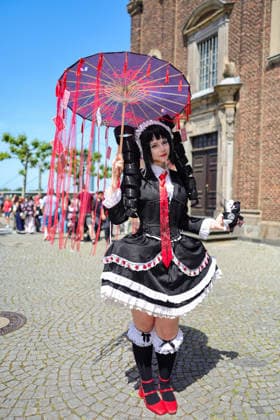 Japan-Tag 2026 in Düsseldorf, einzigartiges Kulturfest in der Landeshauptstadt von NRW - im Foto ist Hazel Cos (25) ist grosser Fan von Dangan Ronpa und trägt ein fantastische Outfit das auffällt ! Düsseldorf Burgplatz NRW Deutschland *** Japan Day 2026 in Düsseldorf, unique cultural festival in the state capital of NRW in the photo is Hazel Cos 25 is a big fan of Dangan Ronpa and wears a fantastic outfit that stands out Düsseldorf Burgplatz NRW Germany
